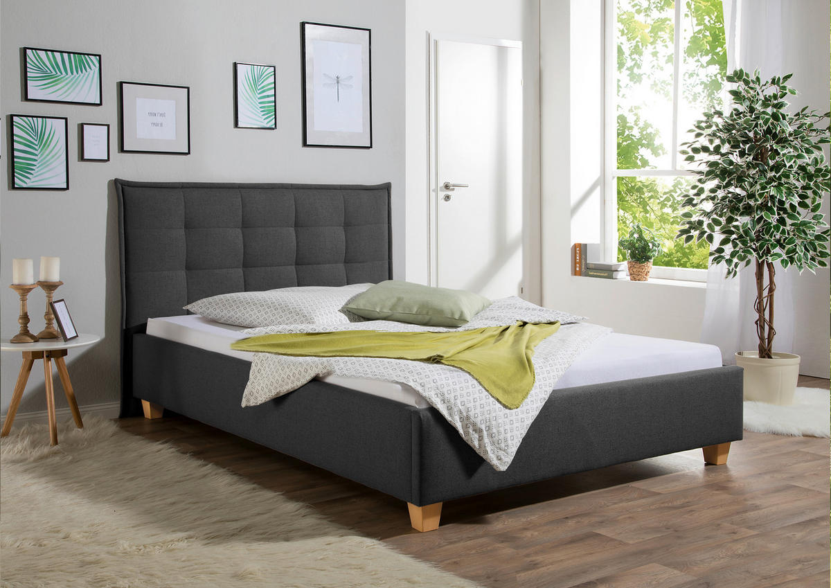 POLSTERBETT 140/200 cm,  in Anthrazit,  - Anthrazit/Naturfarben, MODERN, Holz/Textil (140/200cm) - Livetastic