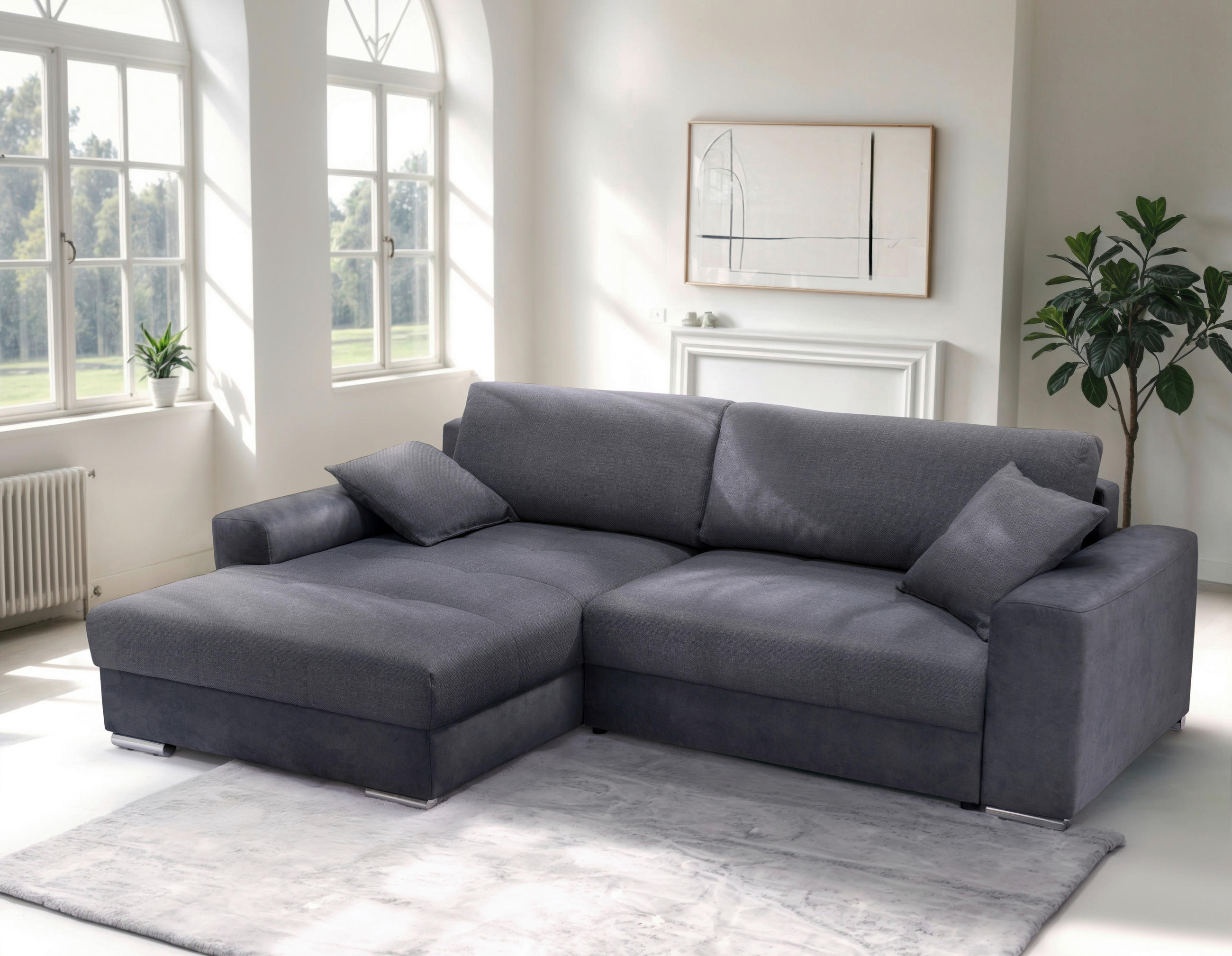 ECKSOFA in Struktur Anthrazit  - Chromfarben/Anthrazit, Design, Textil/Metall (177/269cm) - Livetastic