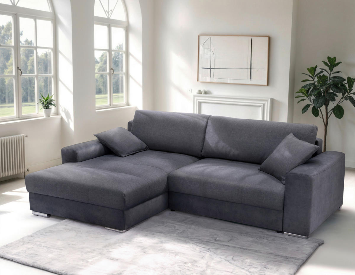 ECKSOFA in Struktur Anthrazit  177/269 cm  - Chromfarben/Anthrazit, Design, Textil/Metall (177/269cm) - Livetastic