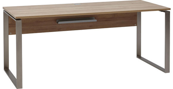 SCHREIBTISCH - Eichefarben/Nickelfarben, Design, Holzwerkstoff/Metall (180/76/76cm) - Voleo