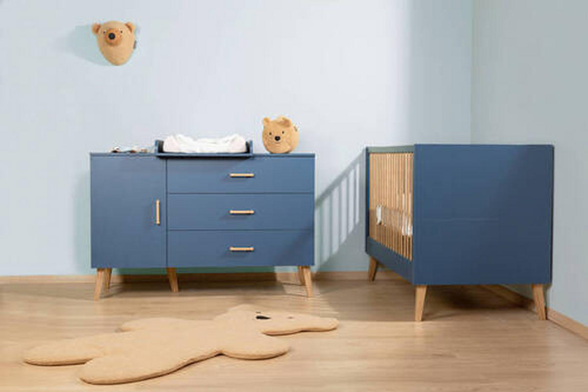 GITTERBETT Bold Blue 2in1  - Blau, KONVENTIONELL, Holzwerkstoff/Kunststoff (145/75/90cm) - Childhome