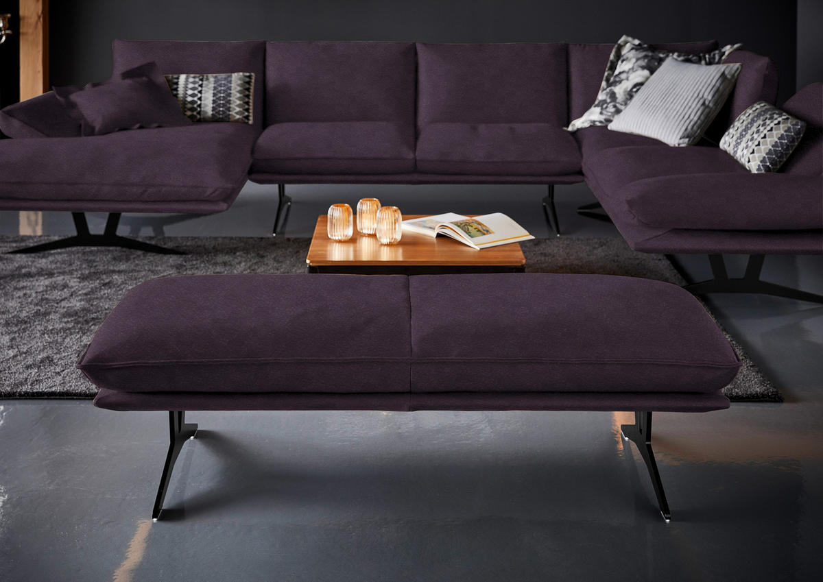 WOHNLANDSCHAFT Formia in Echtleder Violett  - Violett/Schwarz, Natur, Leder/Metall (155/359/217cm) - Dieter Knoll