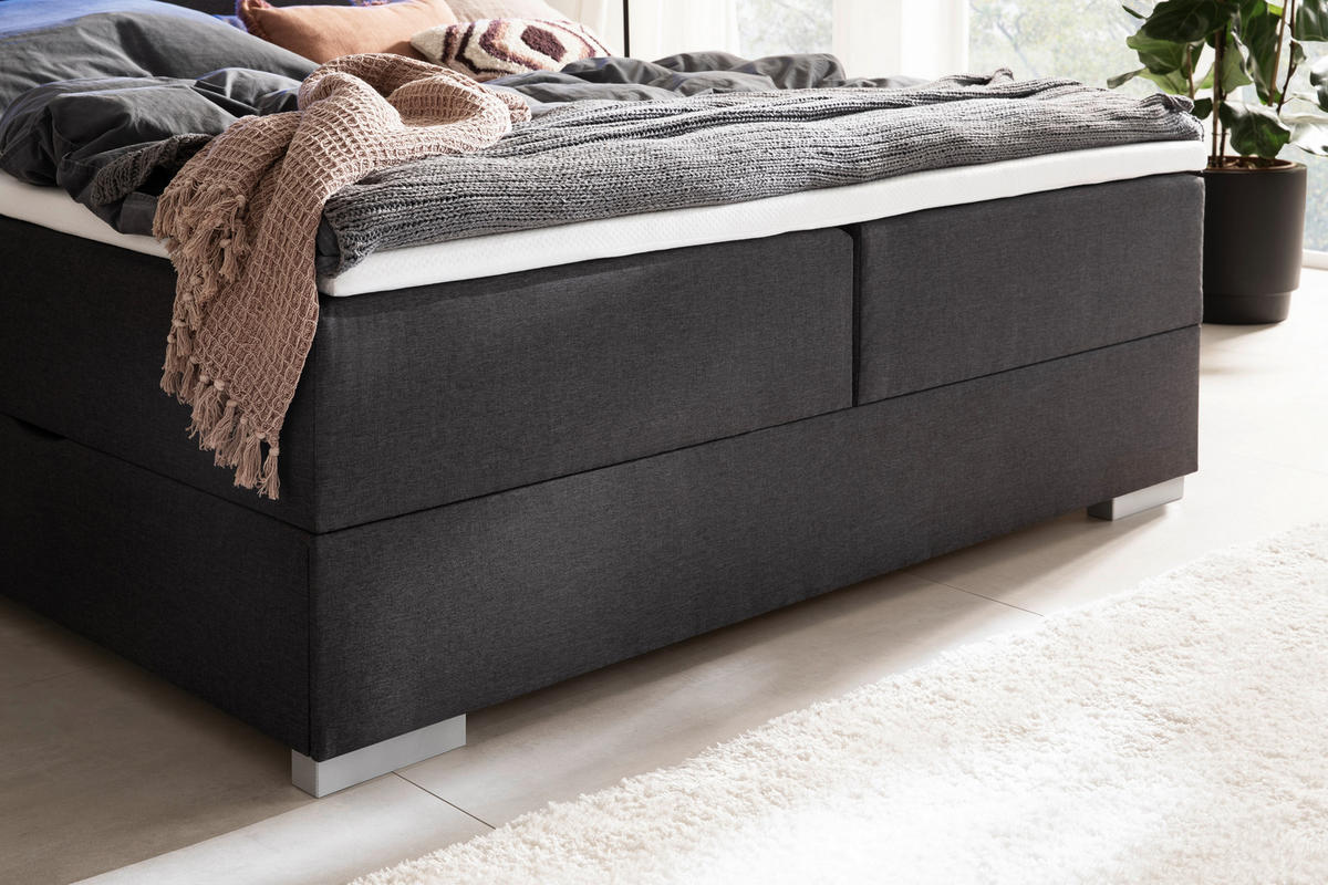 BOXBETT 180/200 cm  in Anthrazit  - Edelstahlfarben/Anthrazit, MODERN, Kunststoff/Textil (180/200cm) - Livetastic