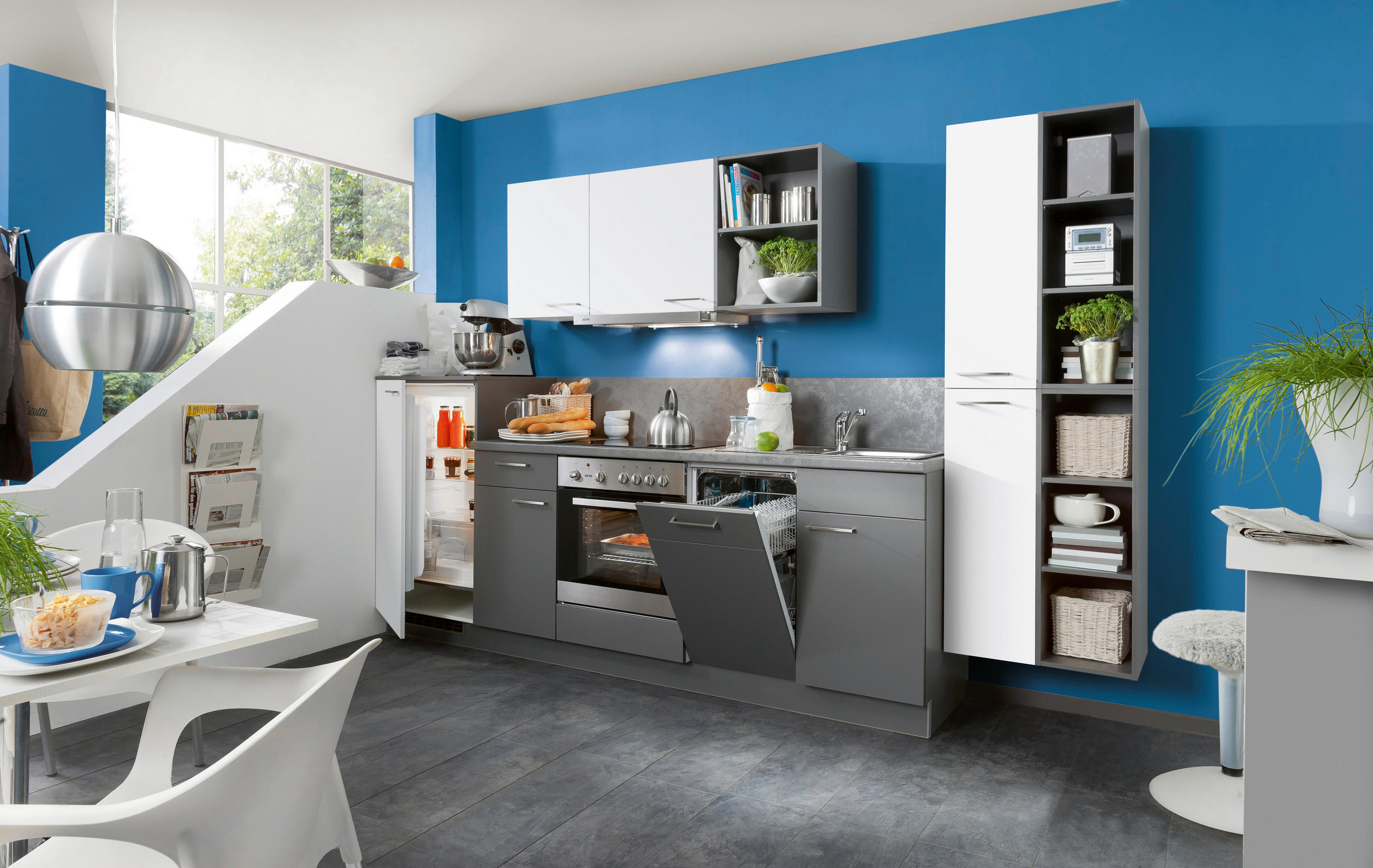 KÜCHENBLOCK 320 cm   in Anthrazit, Weiß  - Anthrazit/Weiß, Design, Holzwerkstoff (320cm) - Welnova