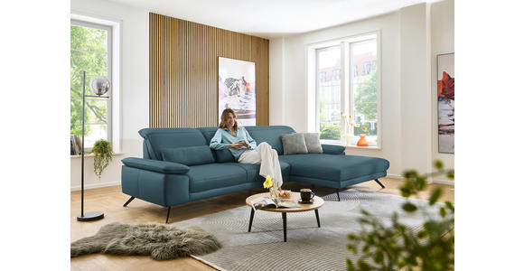 ECKSOFA Dieter Knoll in Echtleder Blau  332/193 cm  - Blau/Schwarz, Design, Leder/Metall (332/193cm) - Dieter Knoll