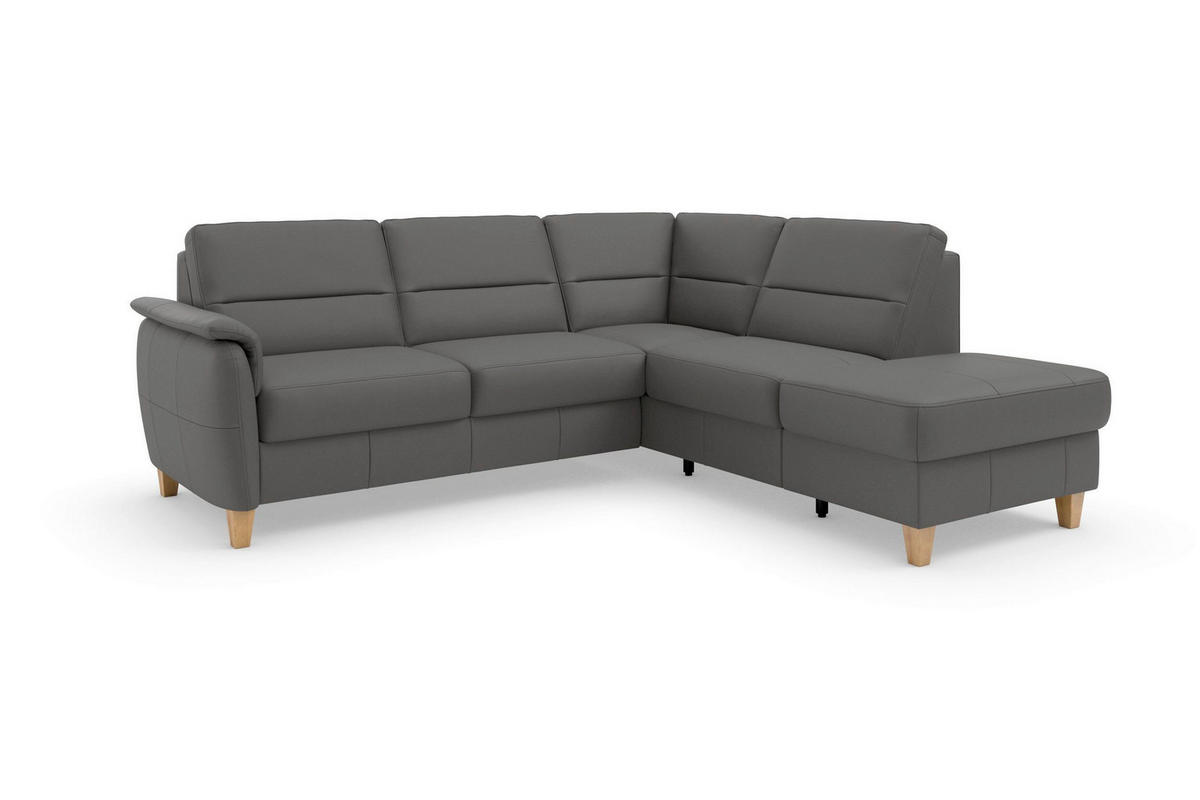 ECKSOFA Echtleder Mokka  - Eichefarben/Mokka, Basics, Leder/Holz (236/212cm) - Sit & More