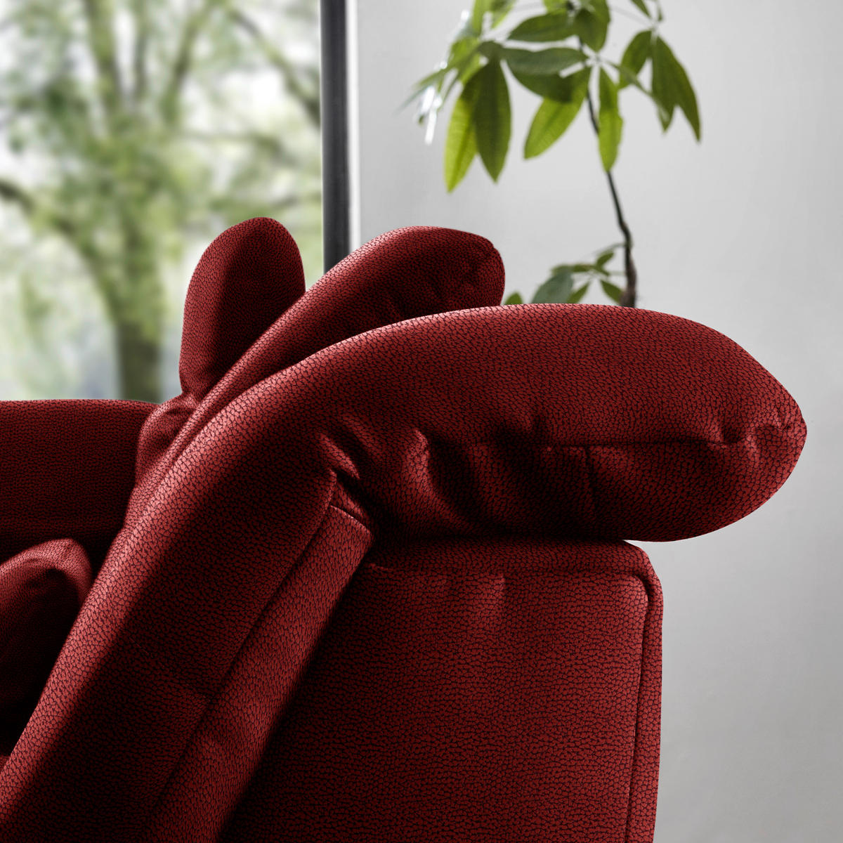 ECKSOFA  in Flachgewebe Dunkelrot  195/309 cm  - Chromfarben/Dunkelrot, Design, Textil (195/309cm) - Beldomo Style