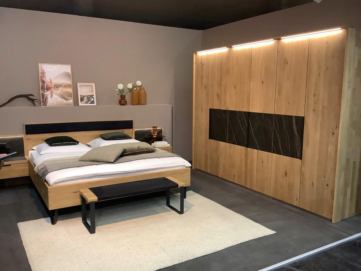 BETTANLAGE - Wildeiche/Schwarz, Design, Holz/Textil (180/200cm) - Valnatura