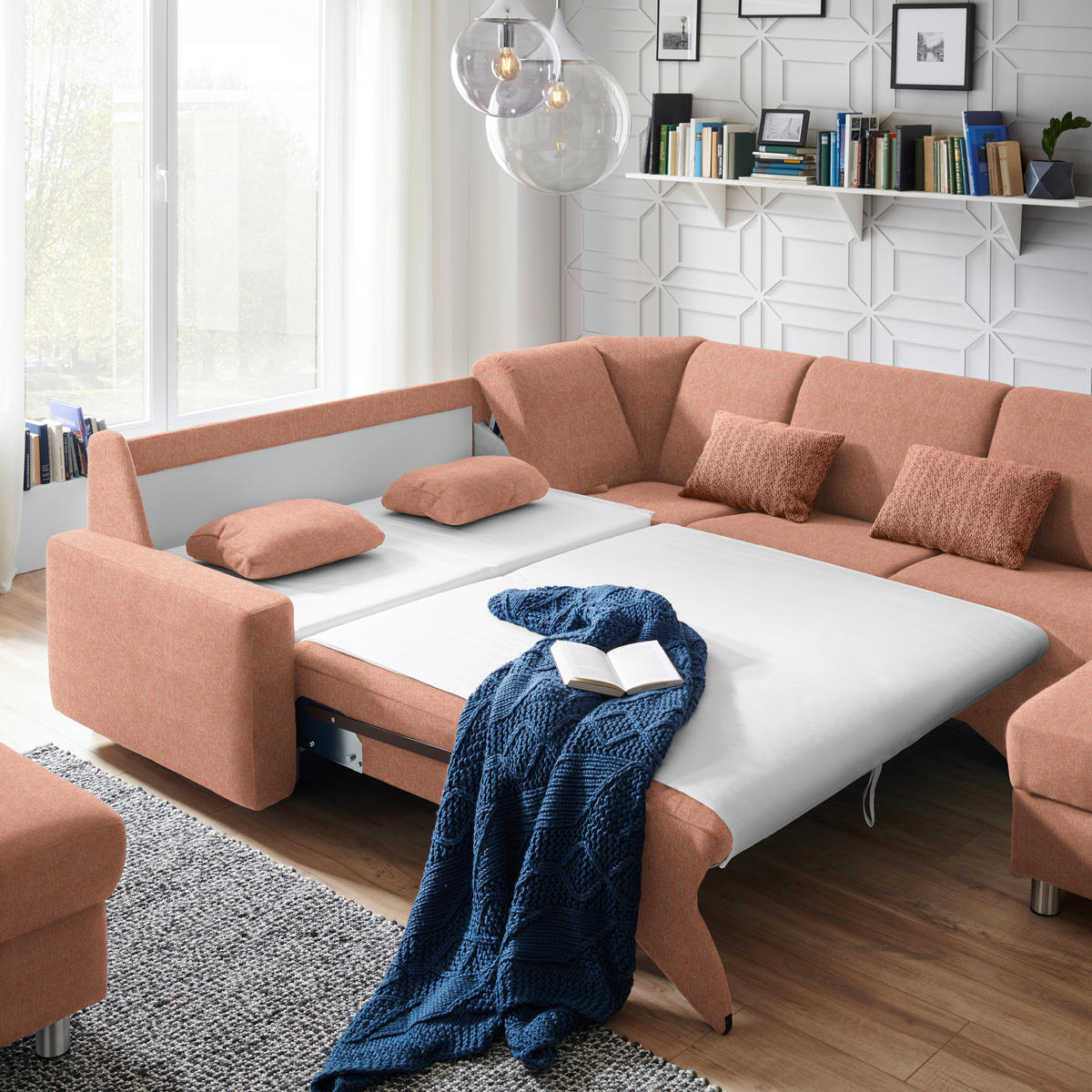 WOHNLANDSCHAFT in Chenille Orange  - Alufarben/Orange, KONVENTIONELL, Kunststoff/Textil (236/322/158cm) - Sedda