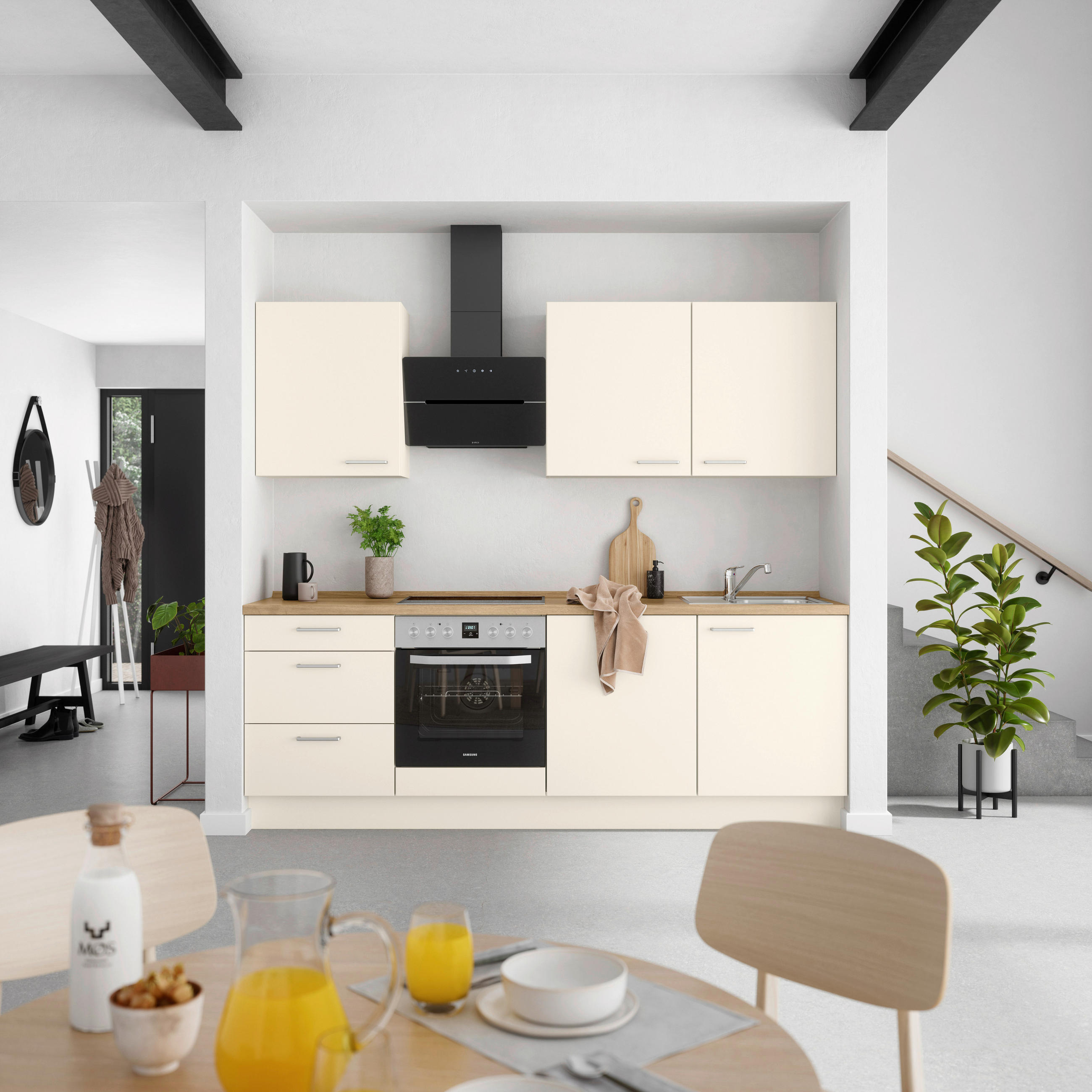 KÜCHENBLOCK 240 cm   in Eichefarben, Magnolie  - Edelstahlfarben/Eichefarben, MODERN, Holzwerkstoff/Metall (240cm) - Nobilia