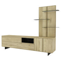 WOHNWAND  Eichefarben 248/182,8/50 cm  - Eichefarben/Schwarz, Natur, Glas/Leder (248/182,8/50cm) - Cassando