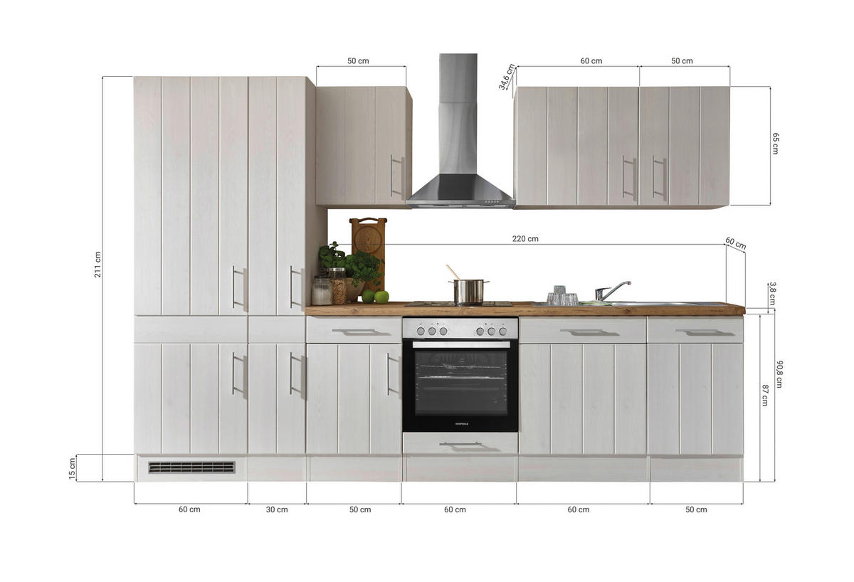 KÜCHENLEERBLOCK 310 cm   in Weiß, Lärchefarben  - Wildeiche/Edelstahlfarben, Basics, Holzwerkstoff/Metall (310cm) - Respekta