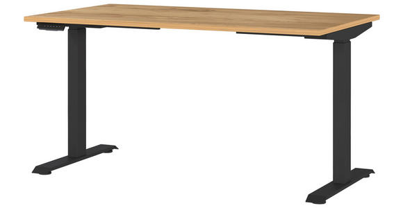 SCHREIBTISCH 140/80/72-118 cm Eichefarben, Schwarz elektrisch höhenverstellbar  - Eichefarben/Schwarz, MODERN, Holzwerkstoff/Metall (140/80/72-118cm) - Novel