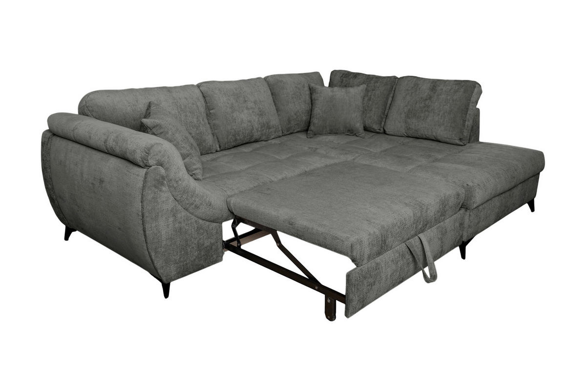 ECKSOFA LIVANO Grau Chenille Liegefläche im Originalstoff  - Schwarz/Grau, Design, Textil/Metall (250/190cm) - MID.YOU