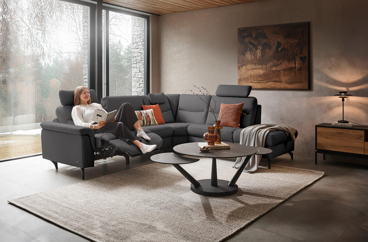 ECKSOFA in Echtleder Grau  280/249 cm  - Anthrazit/Grau, Design, Leder/Metall (280/249cm) - Himolla Komfortklass