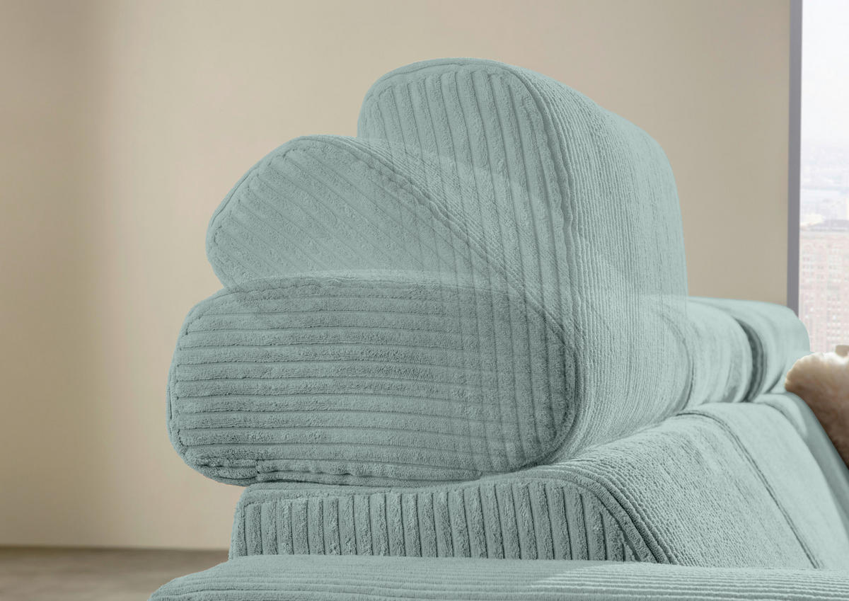 ECKSOFA Olivgrün Cord Rücken echt, Kopfteilverstellung, Sitzvorzug  - Schwarz/Olivgrün, KONVENTIONELL, Textil/Metall (257/170cm) - Carryhome