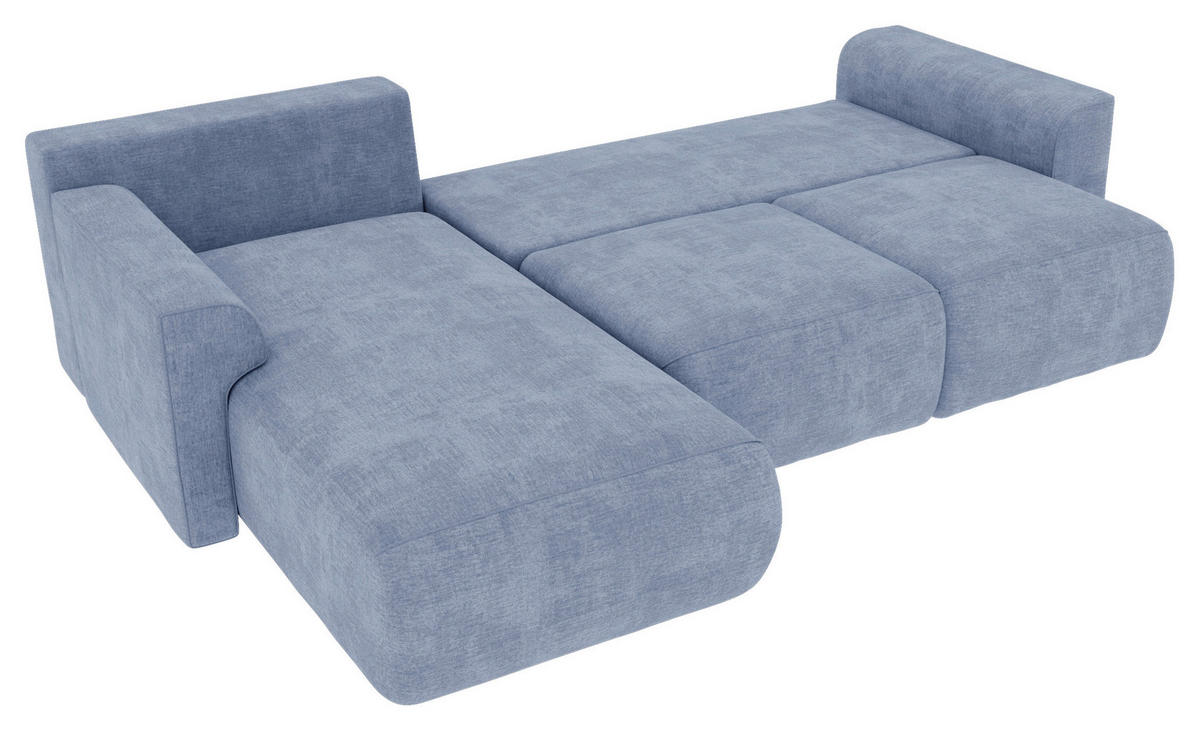 ECKSOFA Hellblau Samt  - Chromfarben/Hellblau, KONVENTIONELL, Kunststoff/Textil (195/293cm) - Carryhome