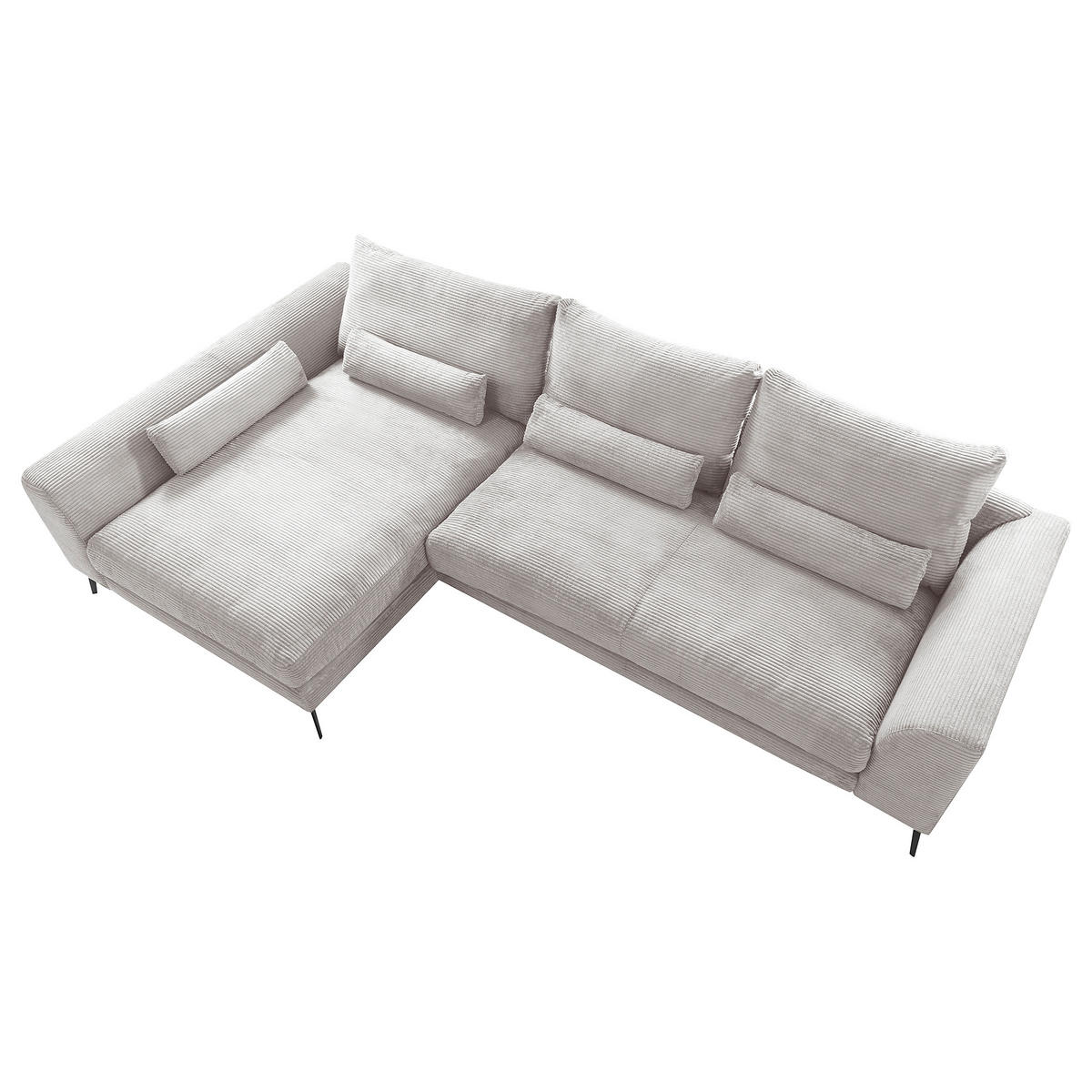 ECKSOFA  in Cord Hellgrau Nierenkissen, Rückenkissen  172/313 cm  - Hellgrau/Schwarz, Design, Textil/Metall (172/313cm) - P & B