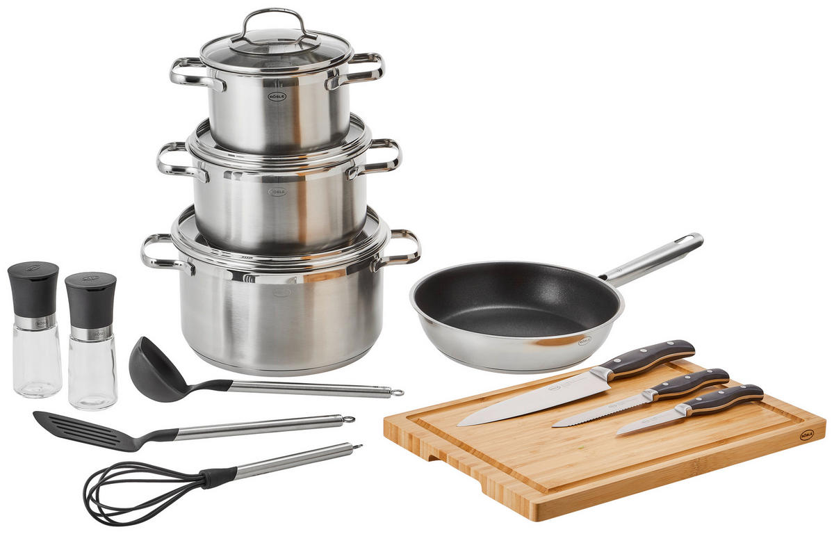 KOCHTOPFSET GOURMET-SET ELEGANCE 13-teilig  - Basics, Metall (37,8/29/59cm) - Rösle