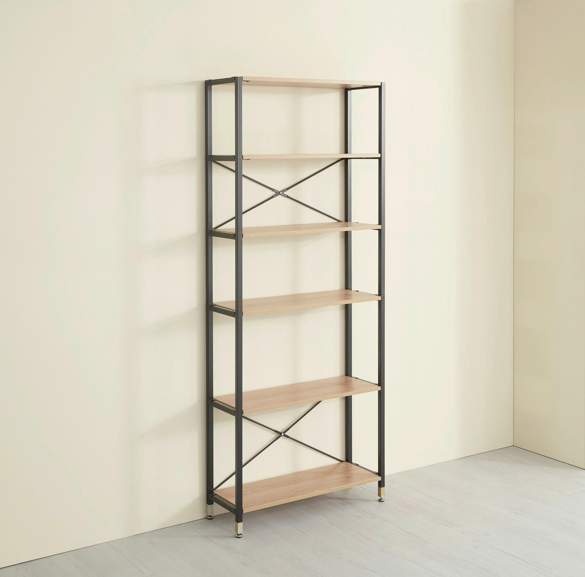 LEITERREGAL Naturfarben, Schwarz  - Schwarz/Naturfarben, Design, Holzwerkstoff/Metall (85/210/30cm) - Livetastic