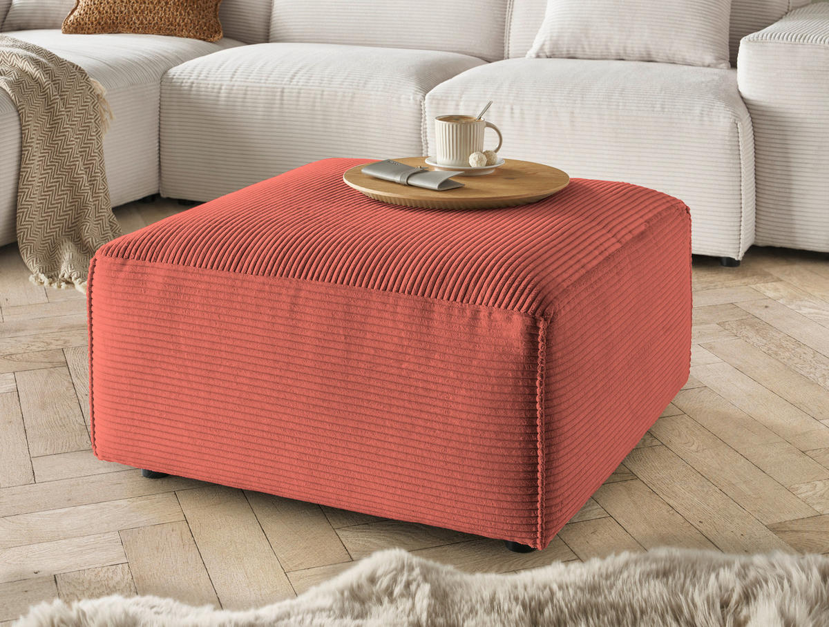 HOCKER Cord Aprikose  - Aprikose/Schwarz, Design, Kunststoff/Textil (80/42/80cm) - Pure Home Lifestyle