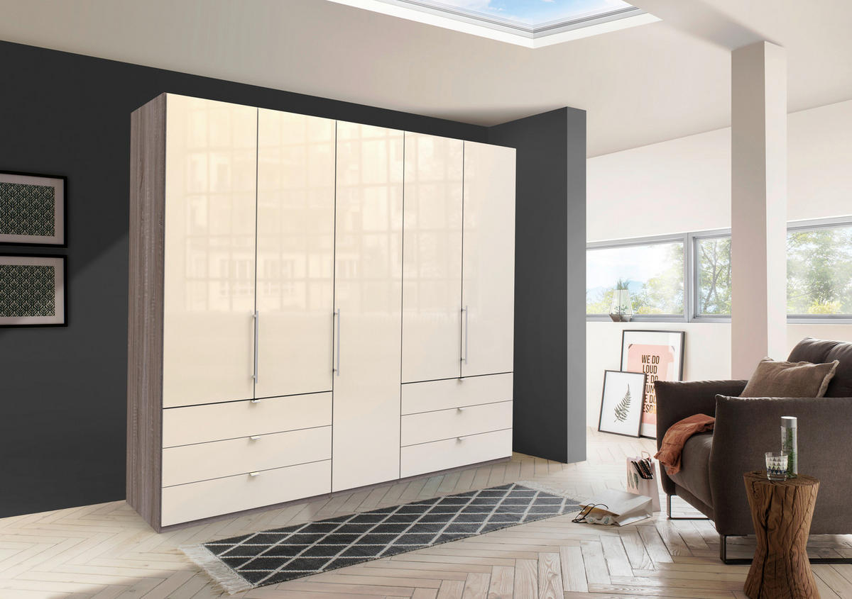 FALTTÜRENSCHRANK  in Trüffeleichefarben, Magnolie  - Chromfarben/Magnolie, KONVENTIONELL, Glas/Holzwerkstoff (250/216/58cm) - Venda