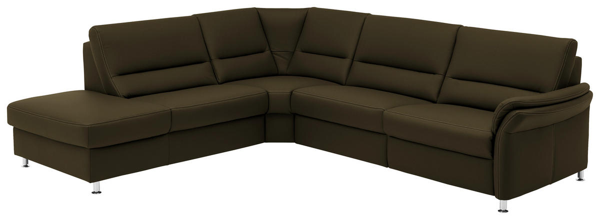 ECKSOFA in Echtleder Grün  - Beige/Alufarben, Design, Leder/Metall (249/288cm) - Beldomo Premium
