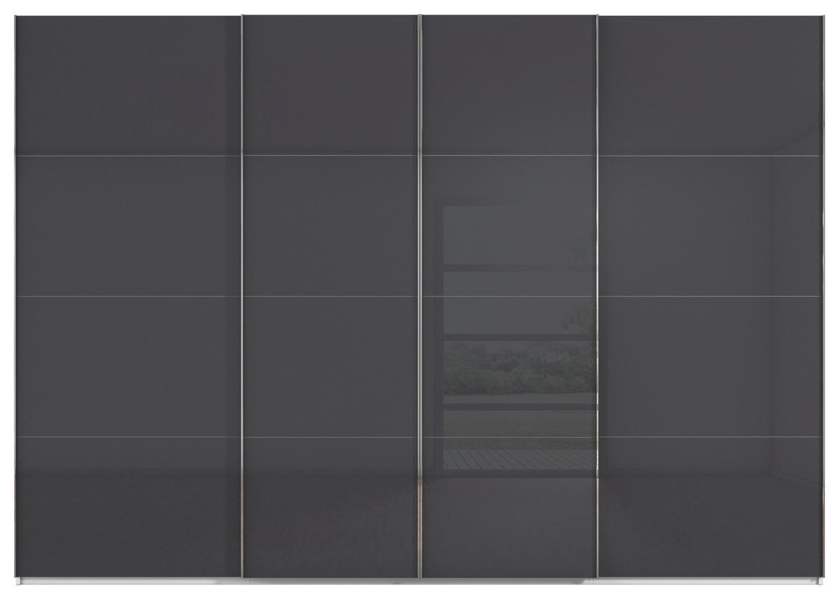 SCHWEBETÜRENSCHRANK 316/223/68 cm 4-türig Grau, Weiß  - Chromfarben/Weiß, Design, Glas/Holzwerkstoff (316/223/68cm) - Novel