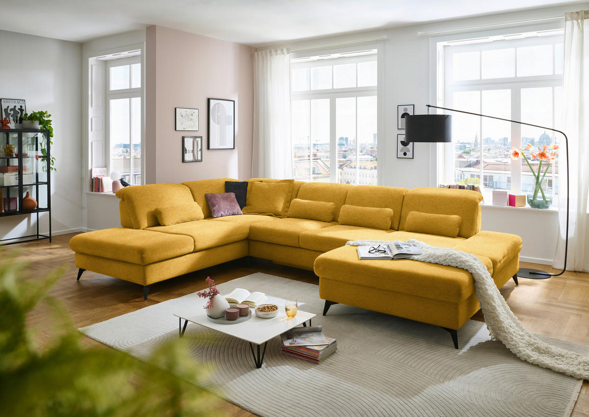 WOHNLANDSCHAFT Chenille Currygelb  - Currygelb/Schwarz, Design, Textil/Metall (255/364/198cm) - Beldomo Style