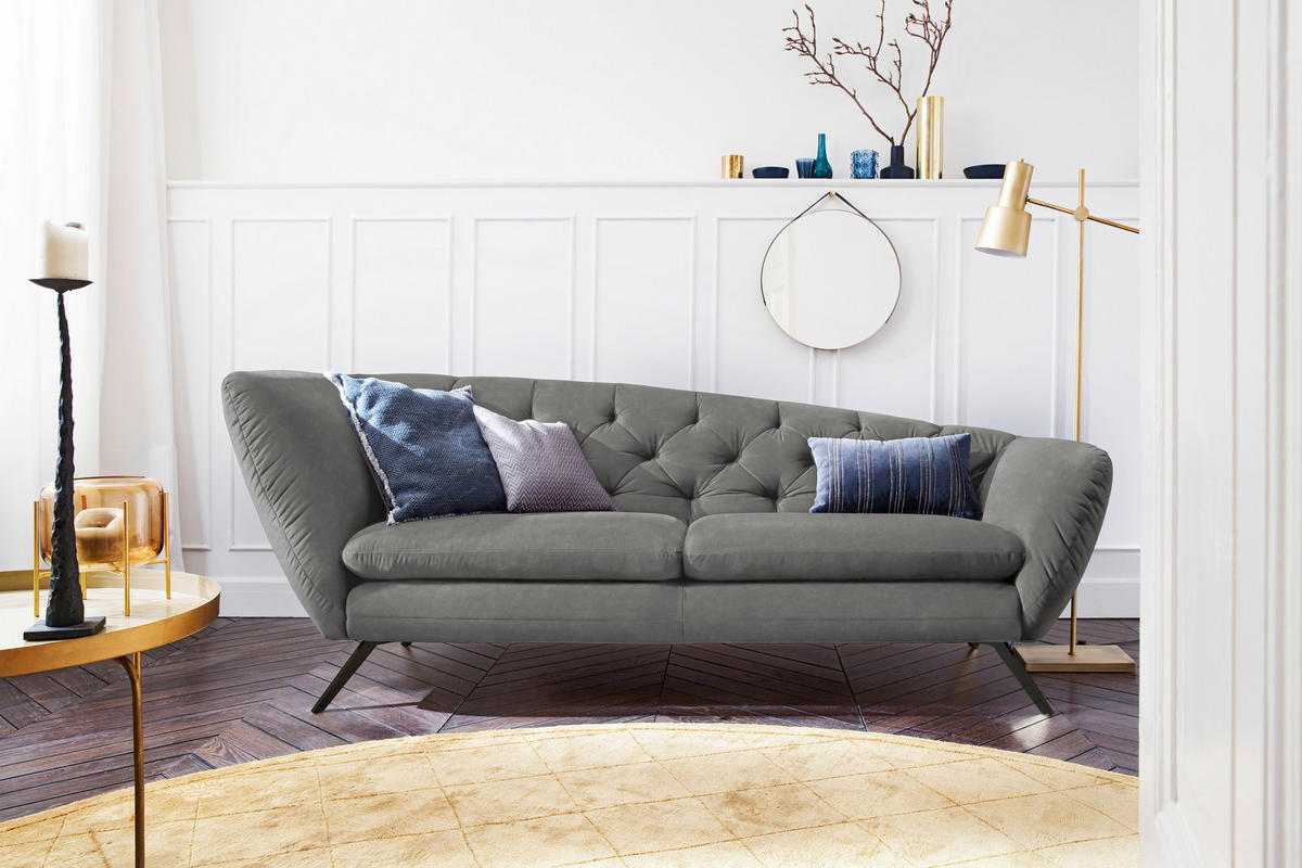 CHESTERFIELD-SOFA in Mikrofaser Grau  - Schwarz/Grau, Design, Textil/Metall (223/84/90cm) - Pure Home Lifestyle