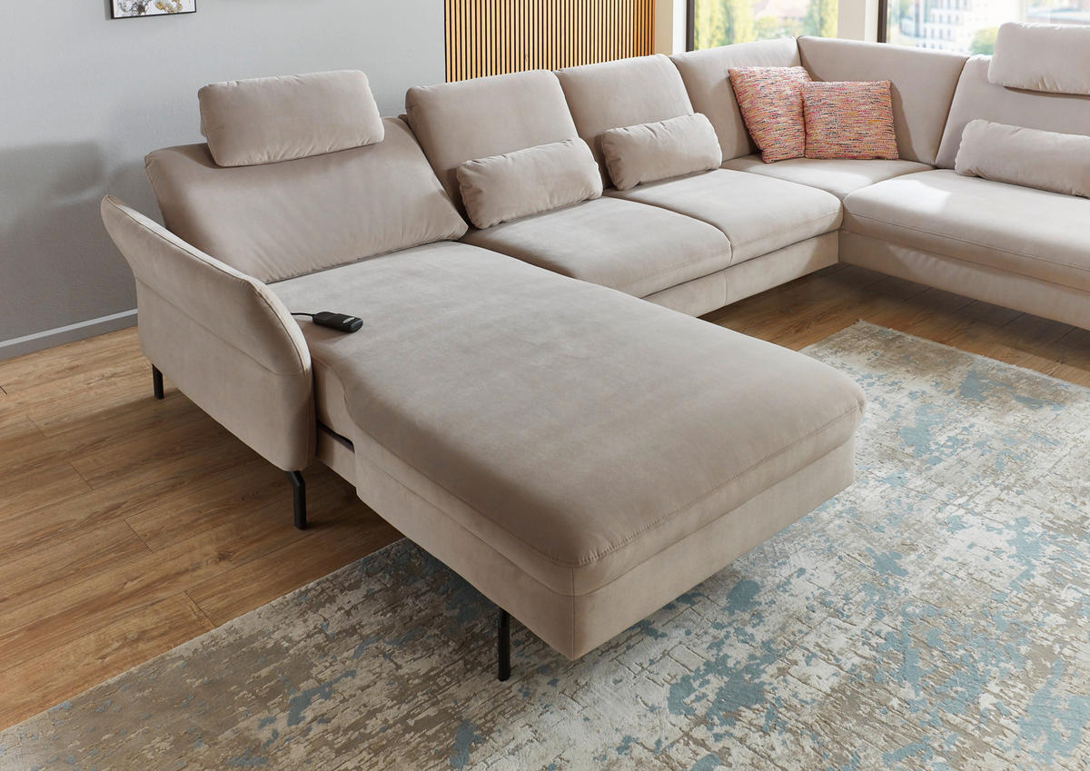 WOHNLANDSCHAFT in Velours Graubraun  - Graubraun/Schwarz, Design, Textil/Metall (220/335/179cm) - Beldomo System