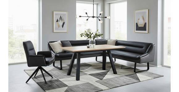ECKBANK 237/178 cm Struktur Echtleder Schwarz   - Schwarz, Design, Leder/Textil (237/178cm) - Novel