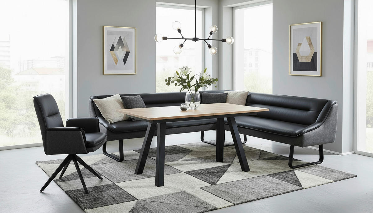 ECKBANK 237/178 cm Struktur Echtleder Schwarz   - Schwarz, Design, Leder/Textil (237/178cm) - Novel