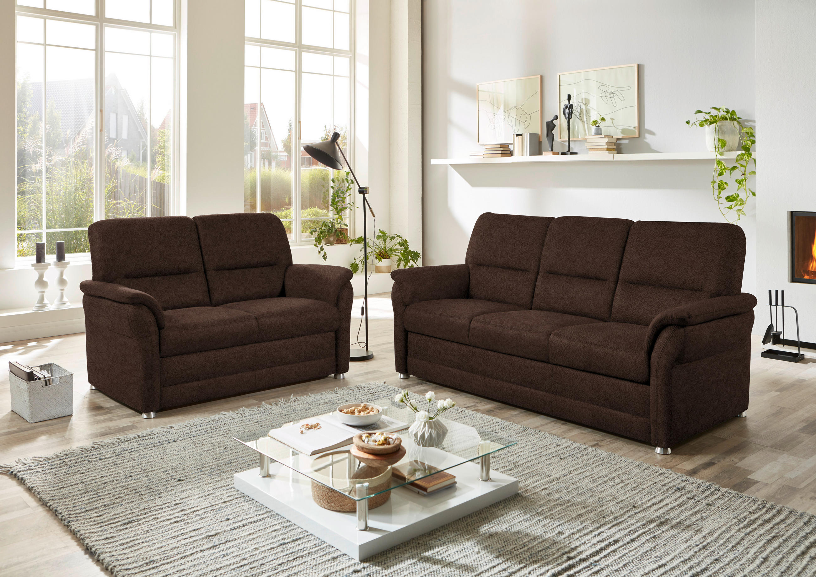 SITZGARNITUR in Mikrofaser Dunkelbraun  - Dunkelbraun/Alufarben, KONVENTIONELL, Textil/Metall (192,0/96/89cm) - Beldomo Comfort