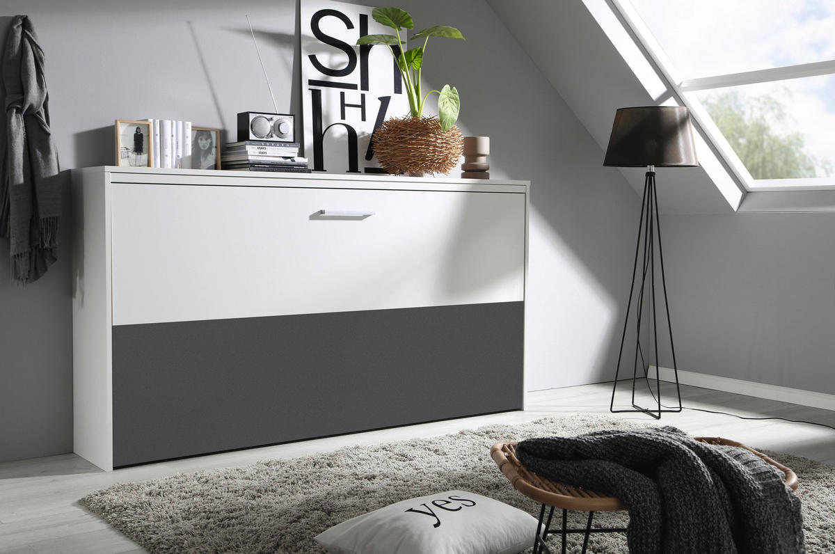 SCHRANKBETT 90/200 cm  in Weiß, Dunkelgrau Lattenrostinkl.  - Dunkelgrau/Alufarben, Design, Holz/Metall (90/200cm) - Rauch Möbel