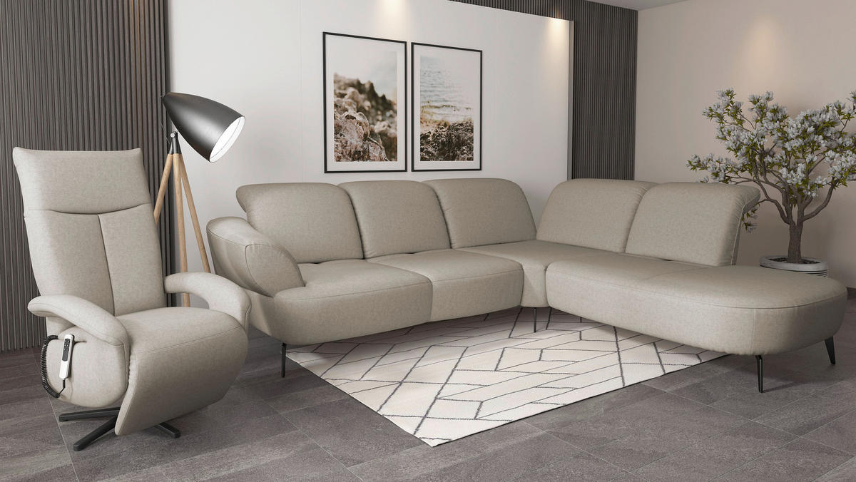 ECKSOFA in Flachgewebe Taupe  - Taupe/Schwarz, Modern, Textil/Metall (302/270cm) - Sit & More