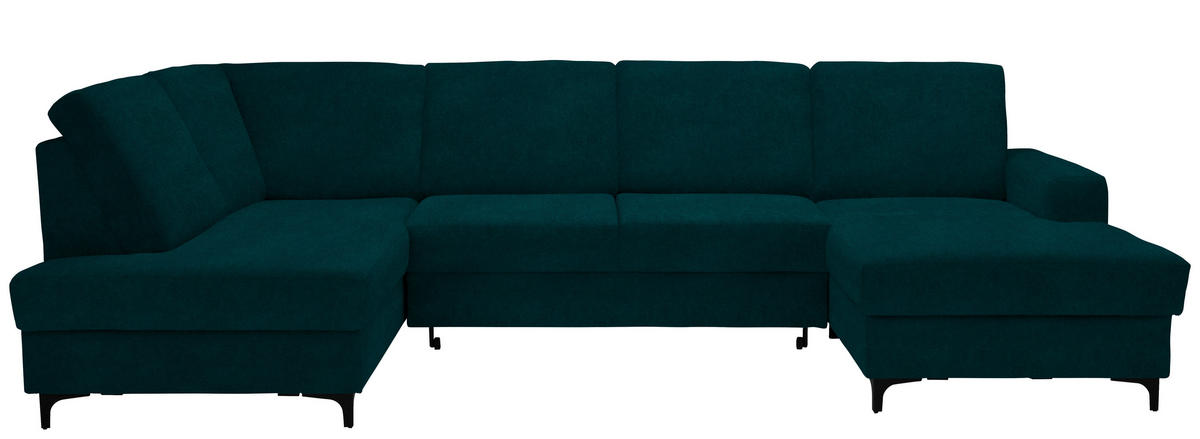 WOHNLANDSCHAFT in Flachgewebe Petrol  - Petrol/Schwarz, Konventionell, Textil/Metall (185/317/167cm) - Stylife
