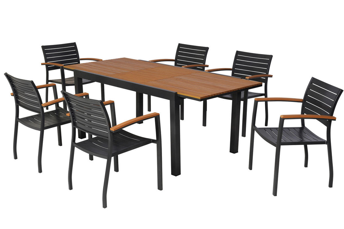 GARTENTISCHGRUPPE Aluminium  - Graphitfarben/Naturfarben, KONVENTIONELL, Kunststoff/Metall - Gardenson