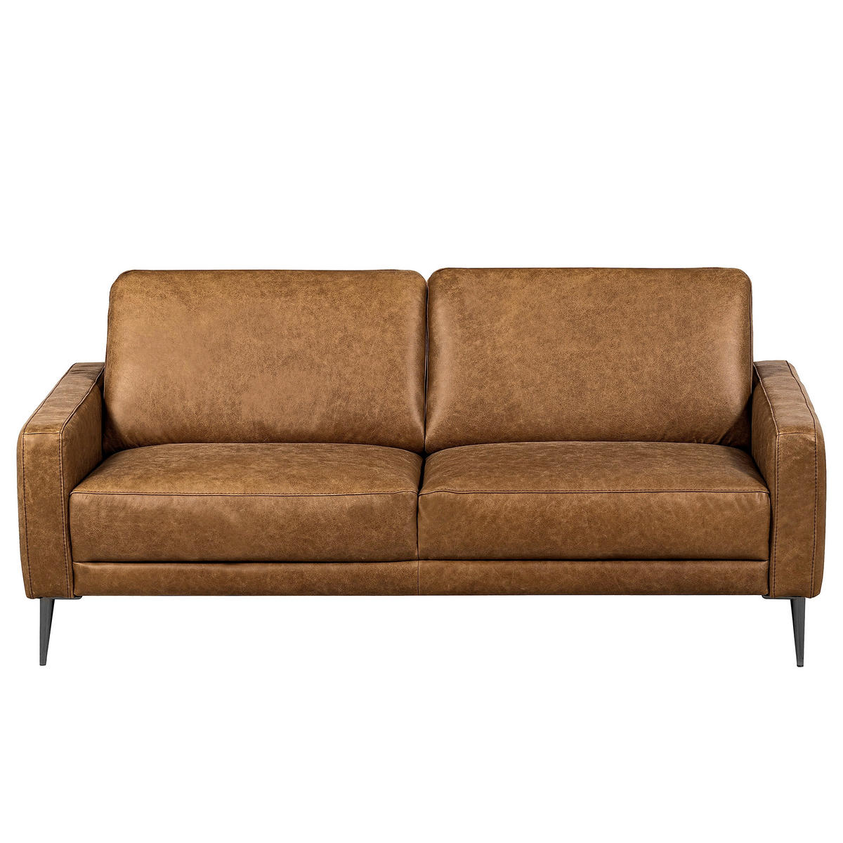 2-SITZER-SOFA SPRING in Lederlook Echtleder Cognac  - Cognac/Schwarzchrom, Design, Leder/Textil (157/85/92cm) - Livetastic
