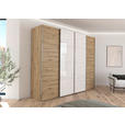 SCHWEBETÜRENSCHRANK 271/235/68 cm 4-türig Weiß, Eiche Artisan  - Chromfarben/Weiß, KONVENTIONELL, Glas/Holzwerkstoff (271/235/68cm) - Novel