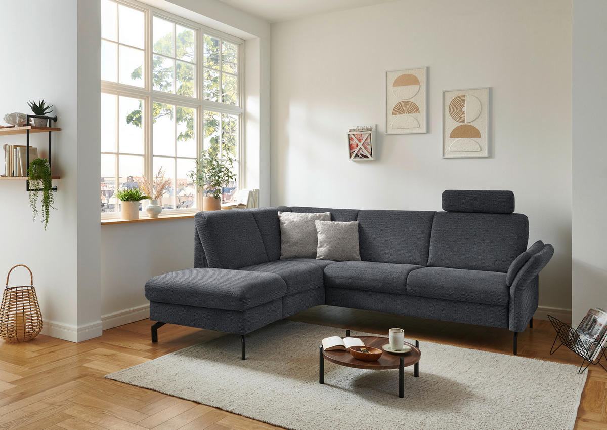 ECKSOFA in Flachgewebe Anthrazit  190/241 cm  - Anthrazit/Schwarz, KONVENTIONELL, Textil/Metall (190/241cm) - Beldomo Comfort