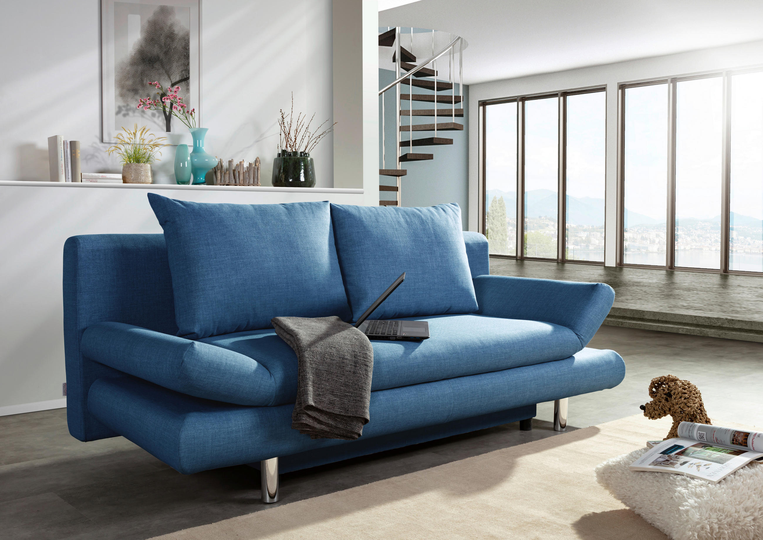 SCHLAFSOFA Flachgewebe Blau  - Chromfarben/Blau, Design, Kunststoff/Textil (194/73/91cm) - Xora