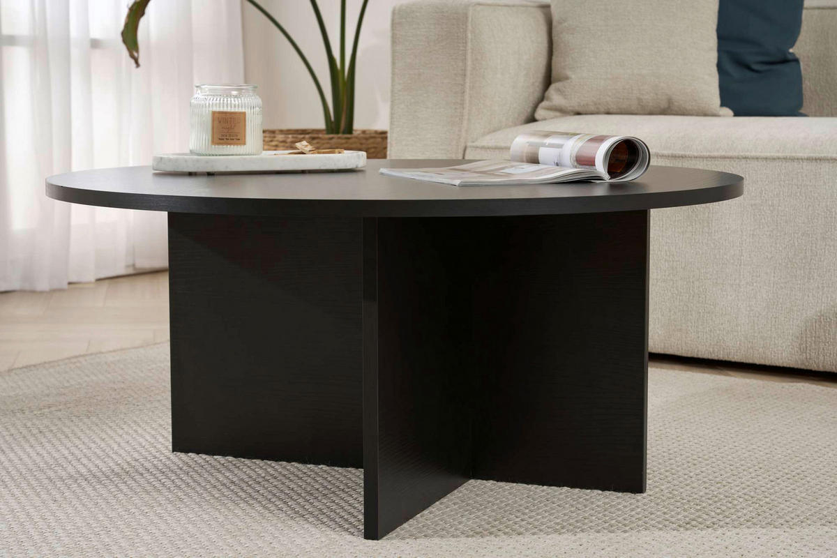 COUCHTISCH 90/90/40 cm rund Schwarz einfacher Aufbau  - Schwarz, Design, Holzwerkstoff (90/90/40cm) - MID.YOU