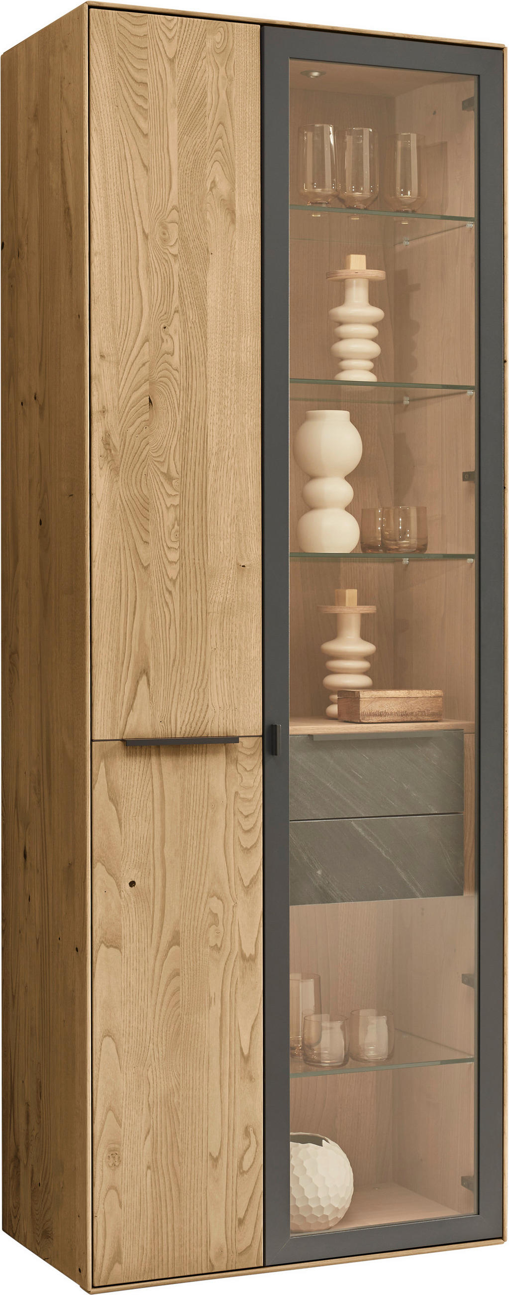 VITRINE Anthrazit, Kastanienfarben  77/205,5/39,5 cm  - Kastanienfarben/Anthrazit, Natur, Glas/Holz (77/205,5/39,5cm) - Valnatura