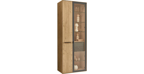 VITRINE Anthrazit, Kastanienfarben  77/205,5/39,5 cm  - Kastanienfarben/Anthrazit, Natur, Glas/Holz (77/205,5/39,5cm) - Valnatura