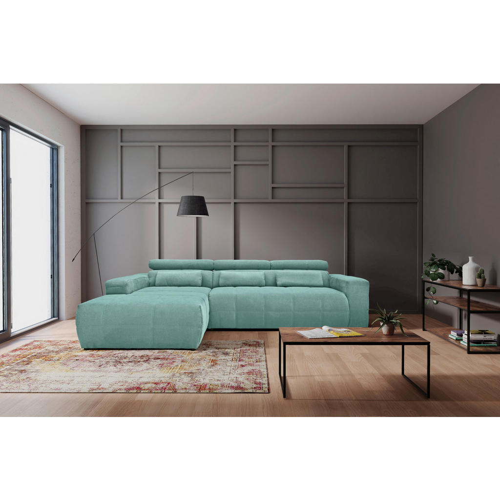 Thumbnail - Mid.you Ecksofa, Mintgrün, Textil, Uni, 3-Sitzer, L-Form, Ottomane links, 285x175 cm, Made in EU, FSC Mix, Rücken echt, ...