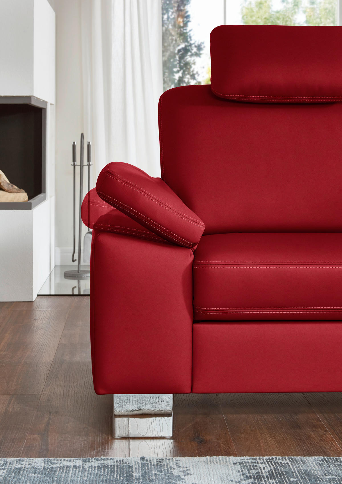 ECKSOFA  in Echtleder Rot  248/235 cm  - Rot/Alufarben, Design, Leder/Metall (248/235cm) - Beldomo Premium