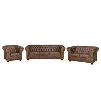 SITZGARNITUR YORK in Lederlook Braun  - Braun, Design, Holz/Textil (203/72/86cm) - P & B