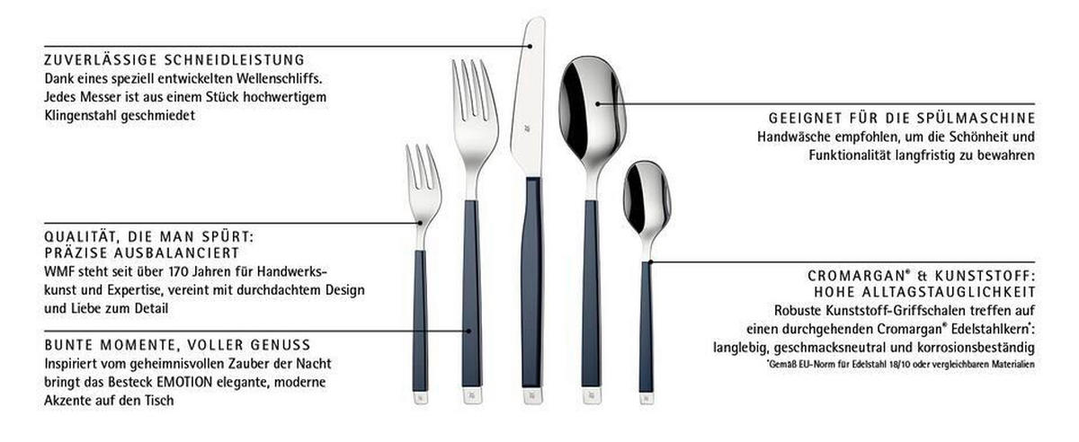 BESTECKSET Emotion 30-teilig Edelstahl  für 6 Personen  - Blau, Basics, Metall (12,5/12,5/25cm) - WMF
