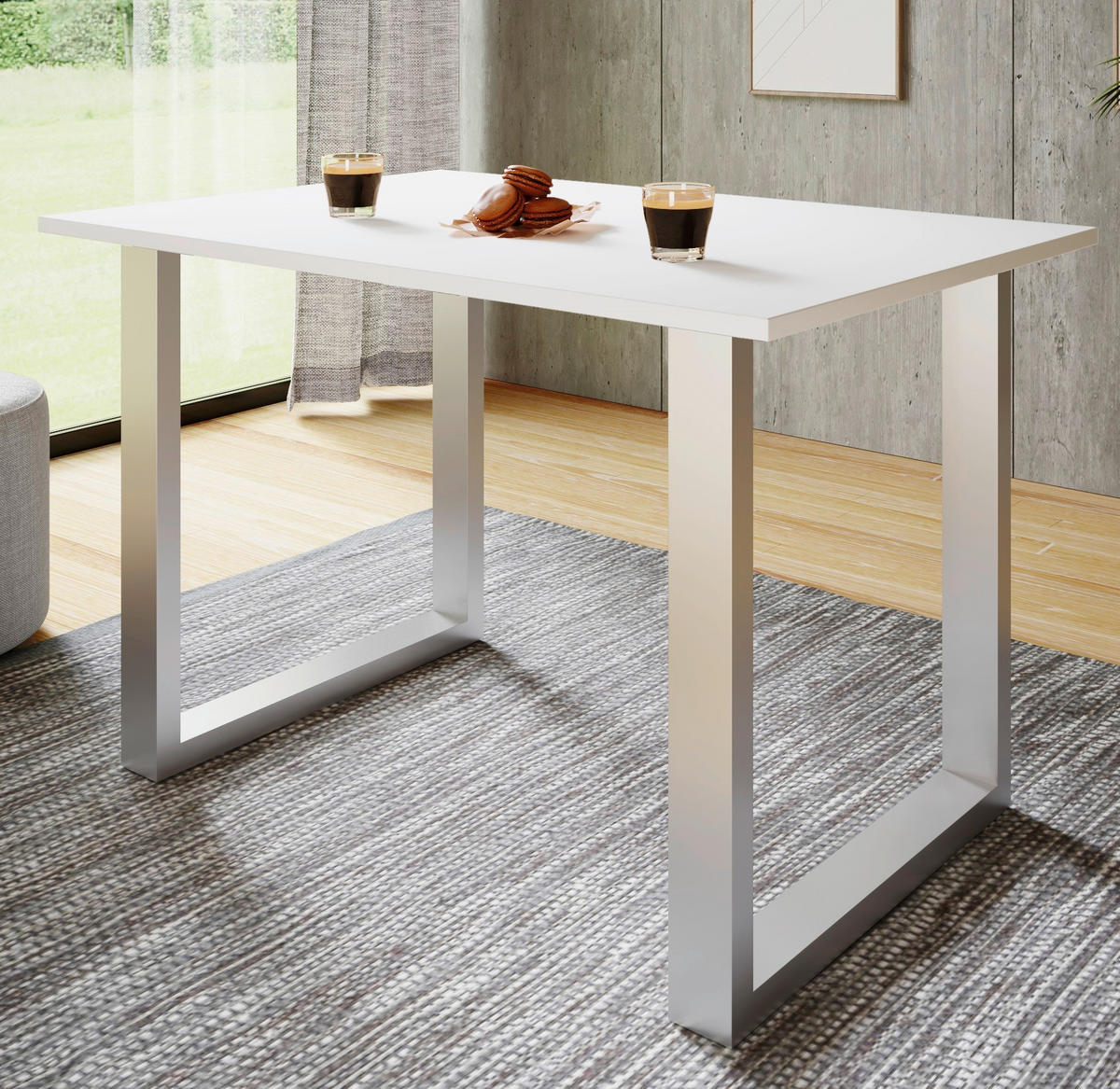 SCHREIBTISCH 110/80/76 cm  in Silberfarben, Weiß  - Silberfarben/Weiß, Design, Holzwerkstoff/Metall (110/80/76cm) - MID.YOU